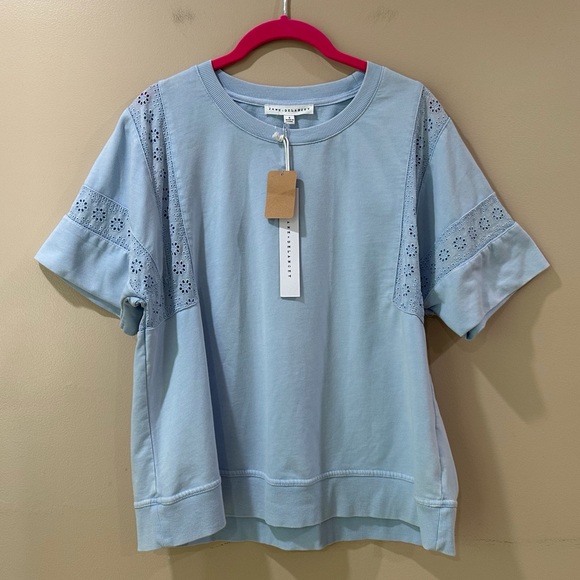 Jane and Delancey Tops - Jane And Delancey Washed Blue Eyelet Lace Sleeve Sweatshirt Tee Womens S NWT